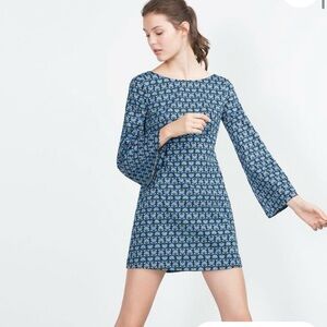 Zara Trafaluc Blue Mini Dress with Bell Sleeves; Size S; Retro/Vintage Aesthetic